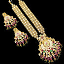 FS Collection Gold Plated Pota Stone And Meenakari Long Necklace Set