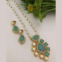 FS Collection Gold Plated Austrian Stone And Pearls Long Necklace Set