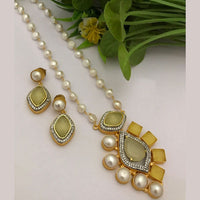 FS Collection Gold Plated Austrian Stone And Pearls Long Necklace Set