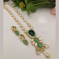 FS Collection Gold Plated Austrian Stone And Pearls Long Necklace Set