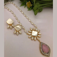 FS Collection Gold Plated Austrian Stone And Pearls Long Necklace Set