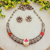 FS Collection 2 Tone Plated Kundan And Pearls Necklace Set