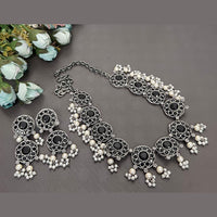 FS Collection Oxidised Plated Pota Stone And Pearls Necklace Set