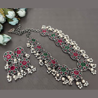 FS Collection Oxidised Plated Pota Stone And Pearls Necklace Set
