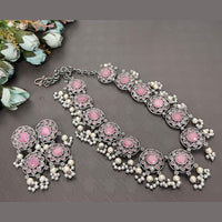 FS Collection Oxidised Plated Pota Stone And Pearls Necklace Set