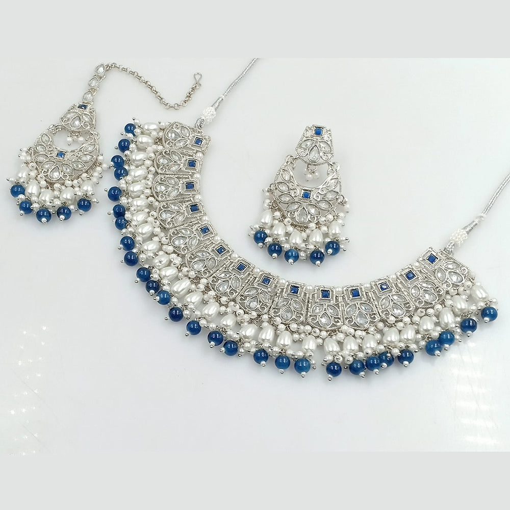 FS Collection Silver Plated Crystal Stone And pearls Necklace Set