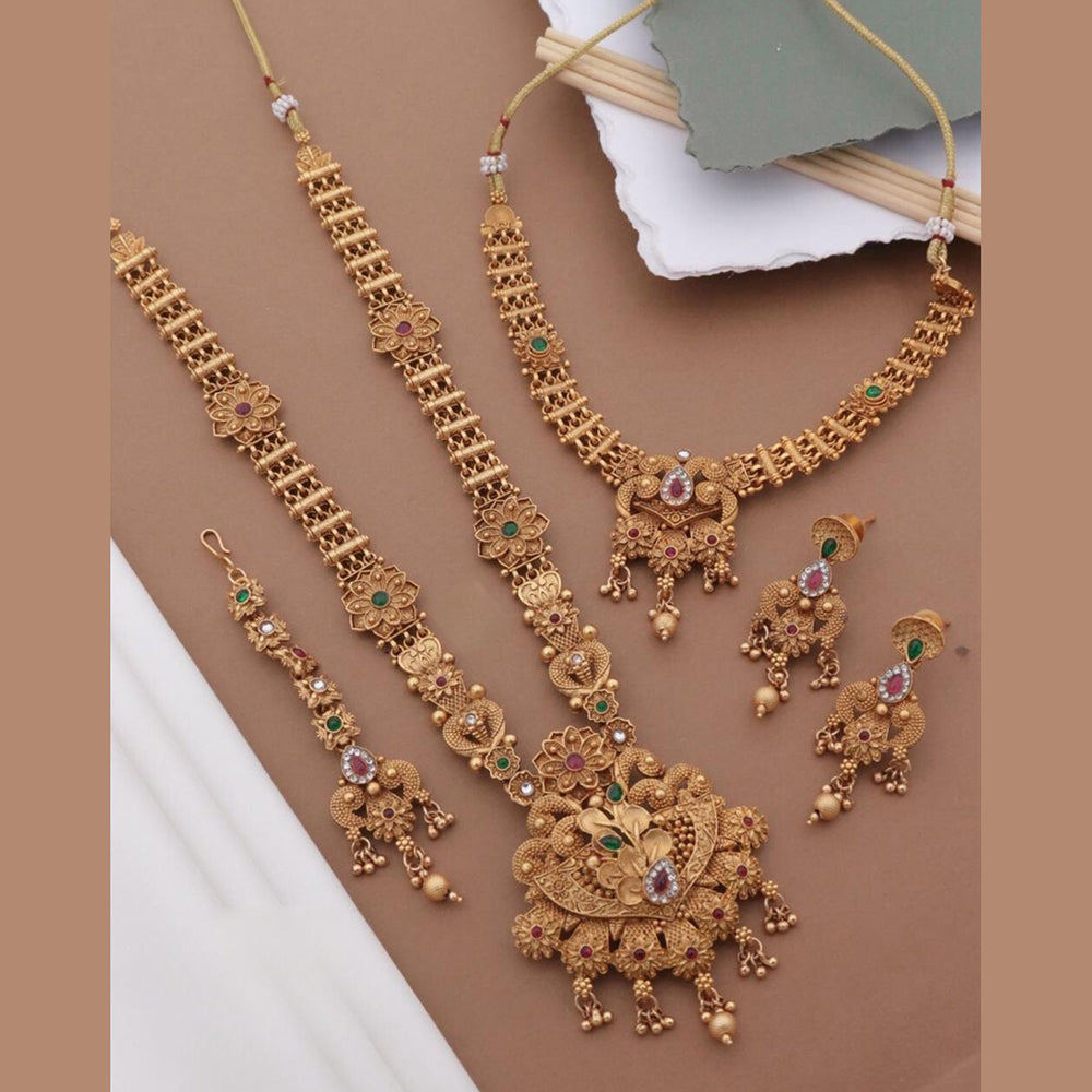 FS Collection Gold Plated Pota Stone Double Necklace Set