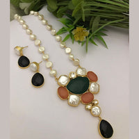 FS Collection Gold Plated Mother Of Pearls Long Necklace Set