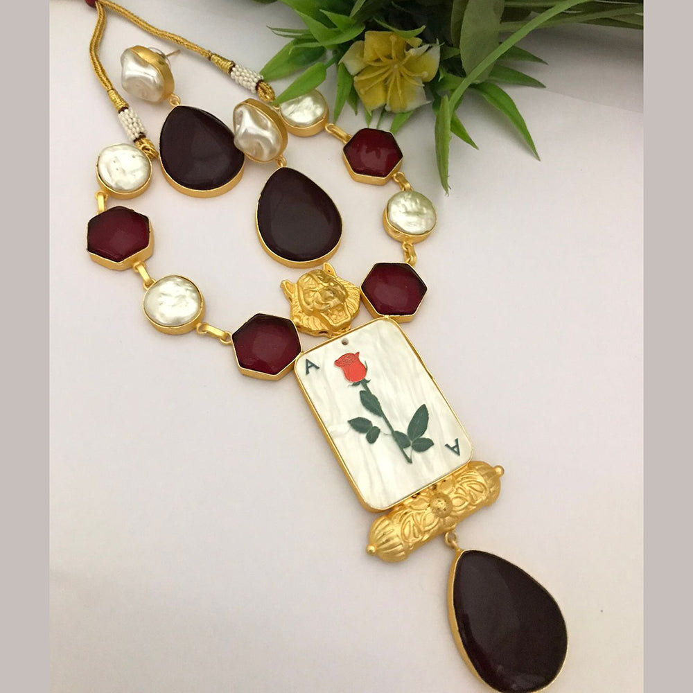 FS Collection Gold Plated Mother Of Pearls Necklace Set