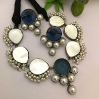 FS Collection Oxidised Plated Pearls Choker Necklace Set