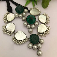 FS Collection Oxidised Plated Pearls Choker Necklace Set