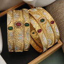 FS Collection Gold Plated Kundan Stone And Meenakari Bangles Set