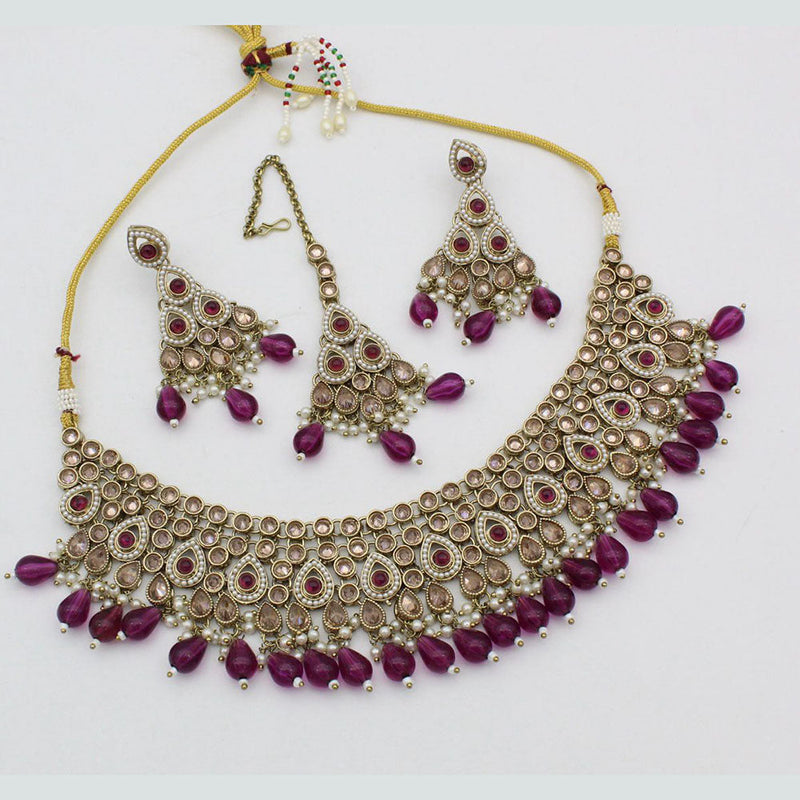 FS Collection Gold Plated Crystal Stone And Pearls Necklace Set