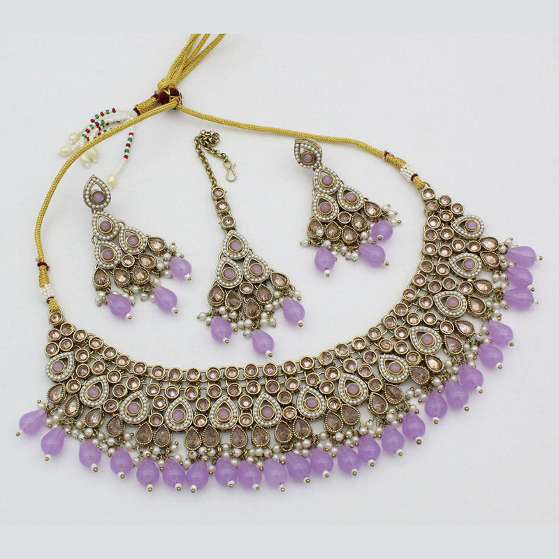 FS Collection Gold Plated Crystal Stone And Pearls Necklace Set