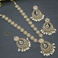 FS Collection Gold Plated Crystal Stone Long Necklace Set