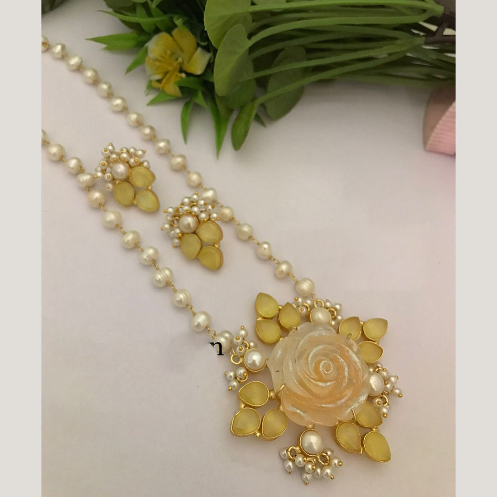 FS Collection Gold Plated Mother Of Pearls Long Necklace Set