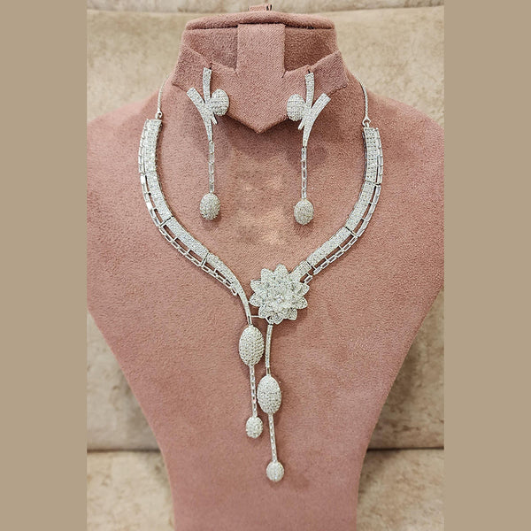 Fs Collection Silver Plated AD Necklace Set