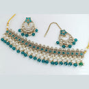 FS Collection Gold Plated Crystal Stone And Pearl Choker Necklace Set