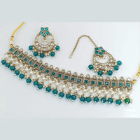FS Collection Gold Plated Crystal Stone And Pearl Choker Necklace Set