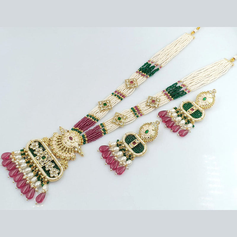 FS Collection Gold Plated Crystal Stone Long Necklace Set