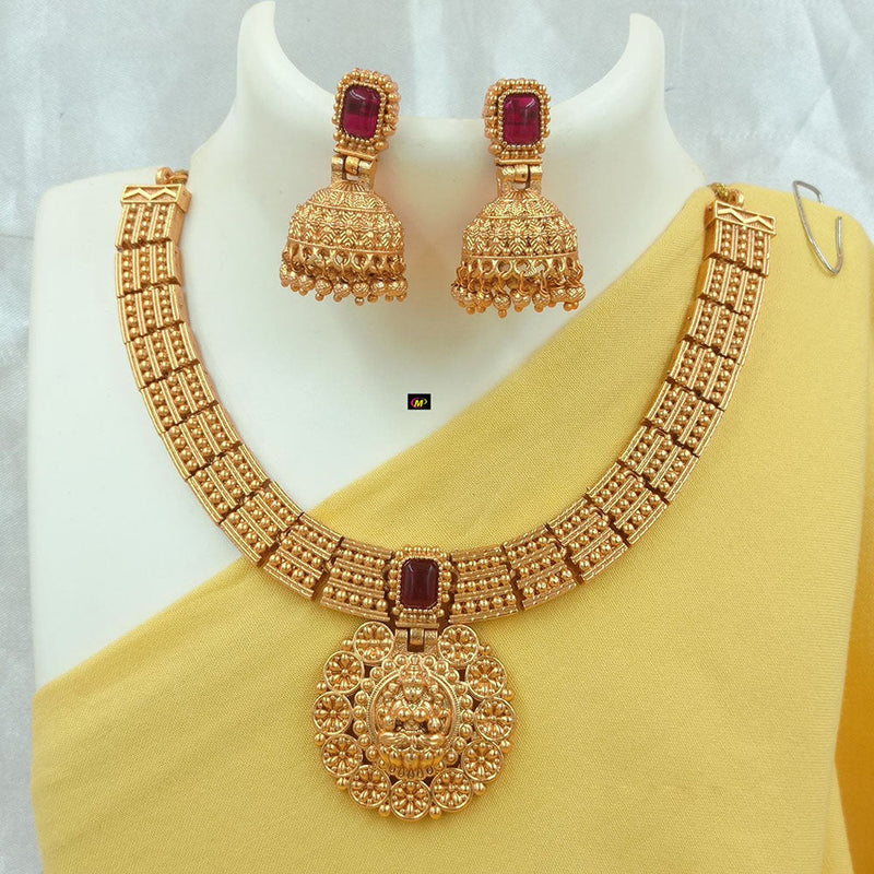 FS Collection Gold Plated Kundan Stone Temple Necklace Set