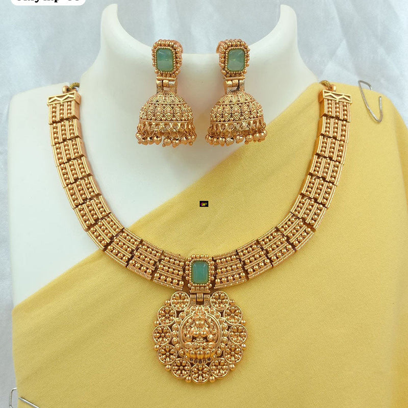 FS Collection Gold Plated Kundan Stone Temple Necklace Set