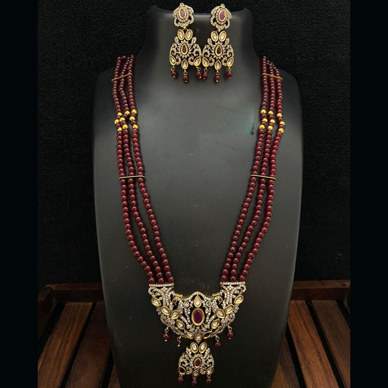 Fs Collection Gold Plated AD And Beads Long Necklace Set