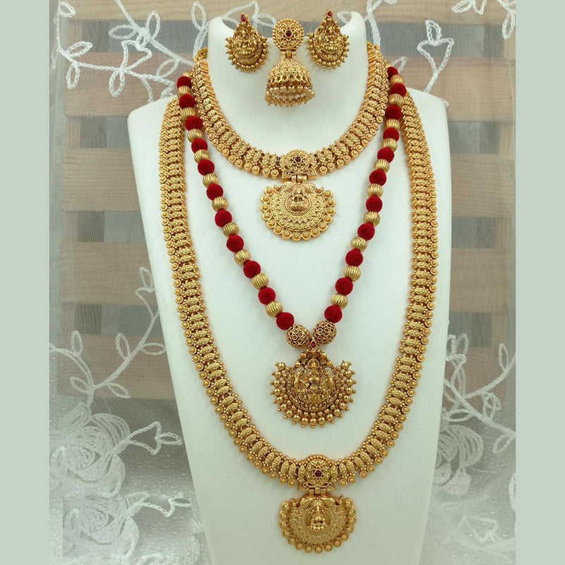 Fs Collection Gold Plated Pota Stone Temple Long Necklace Combo Set