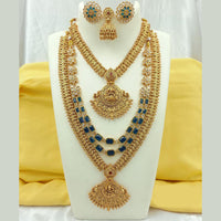 Fs Collection Gold Plated Crystal Stone Temple Long Necklace Combo Set