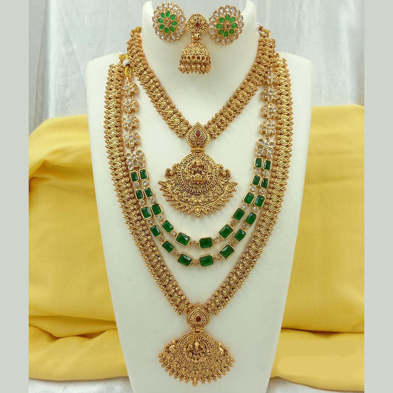 Fs Collection Gold Plated Crystal Stone Temple Long Necklace Combo Set