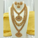 Fs Collection Gold Plated Crystal Stone Temple Long Necklace Combo Set