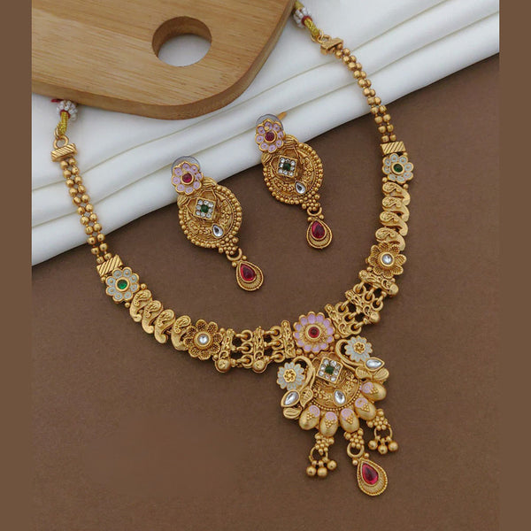 FS Collection Gold Plated Pota Stone Necklace Set