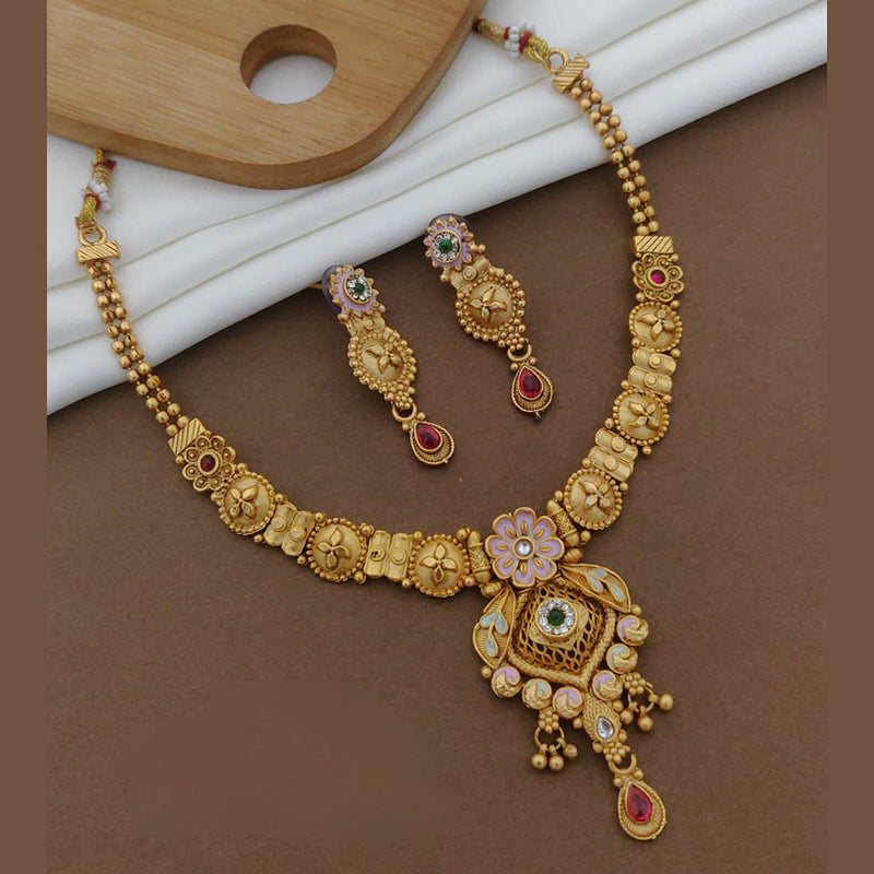 FS Collection Gold Plated Pota Stone Necklace Set