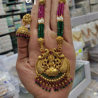 FS Collection Gold Plated Pota Stone And Pearl Temple Necklace Set