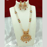 FS Collection Gold Plated Meenakari And Pearls Long Necklace Set