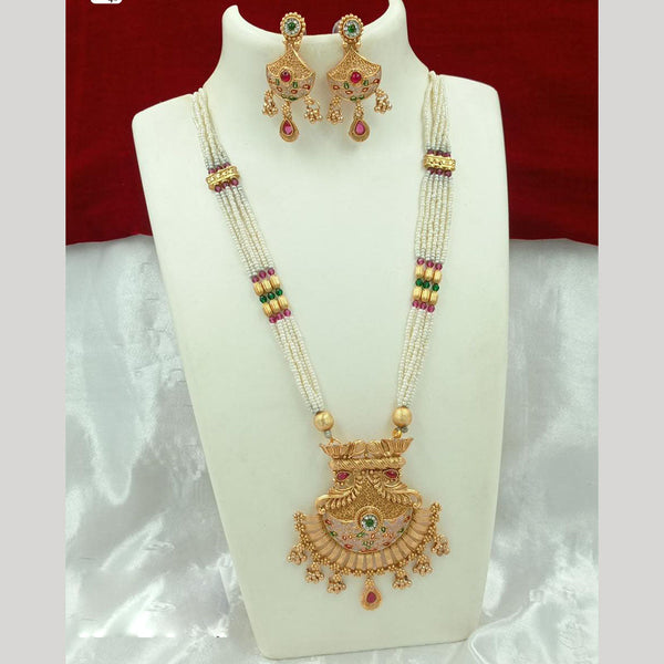 FS Collection Gold Plated Meenakari And Pearls Long Necklace Set