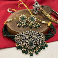 FS Collection 2 Tone Polki Kundan Stone And Pearls Choker Necklace Set