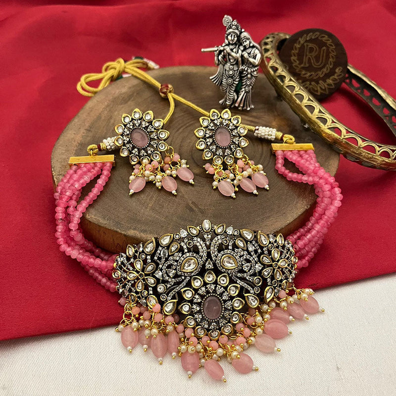 FS Collection 2 Tone Polki Kundan Stone And Pearls Choker Necklace Set