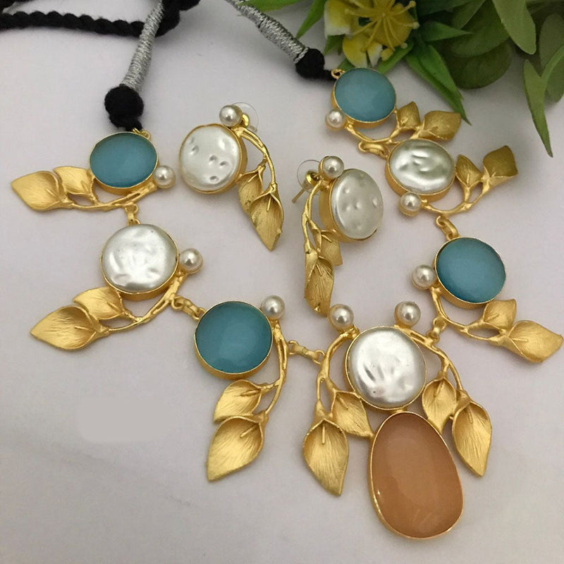 FS Collection Gold Plated Mother Of Pearl Necklace Set