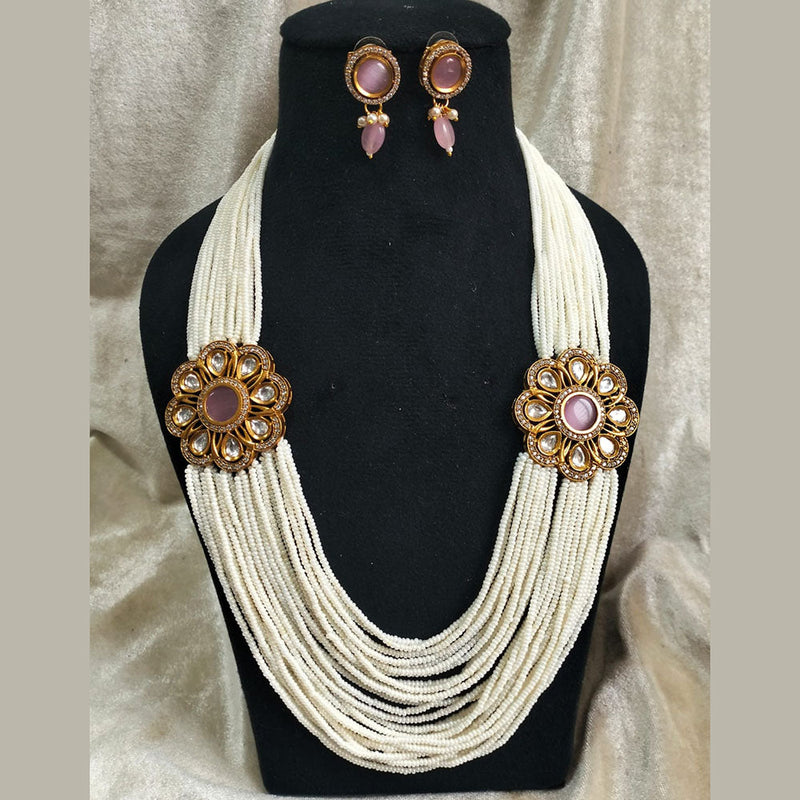 FS Collection Gold Plated Pearl And Kundan Stone Necklace Set