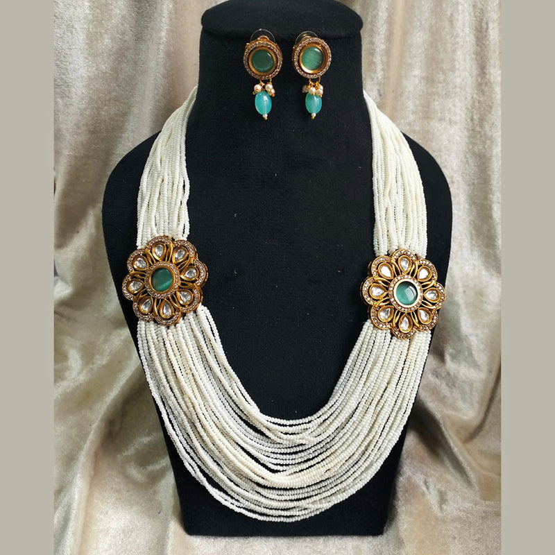 FS Collection Gold Plated Pearl And Kundan Stone Necklace Set