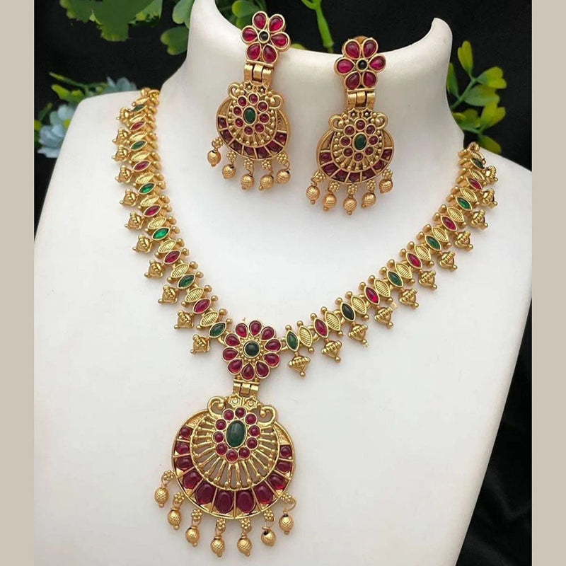 FS Collection Gold Plated Poa Stone Necklace Set