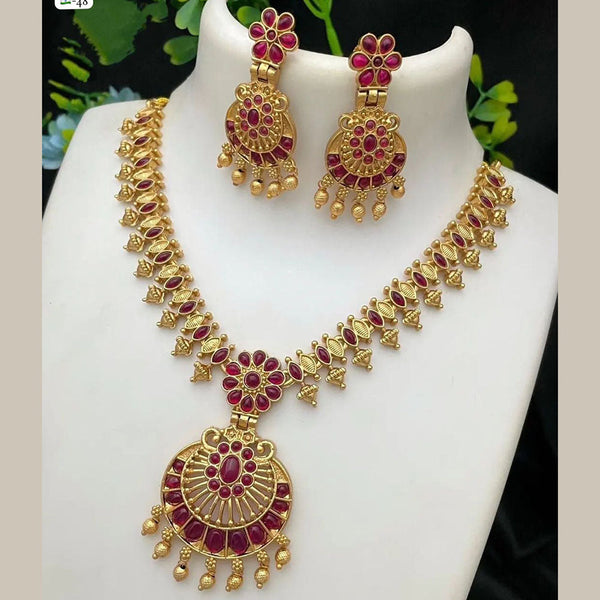 FS Collection Gold Plated Poa Stone Necklace Set