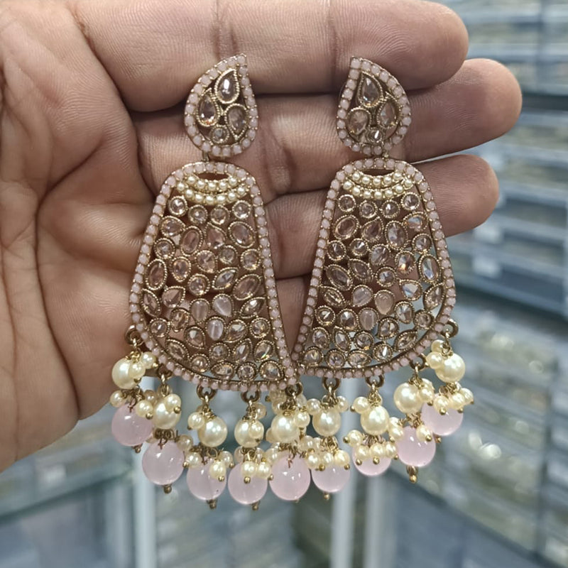 FS Collection Gold Plated Crystal Stone And Pearl Dangler Earrings