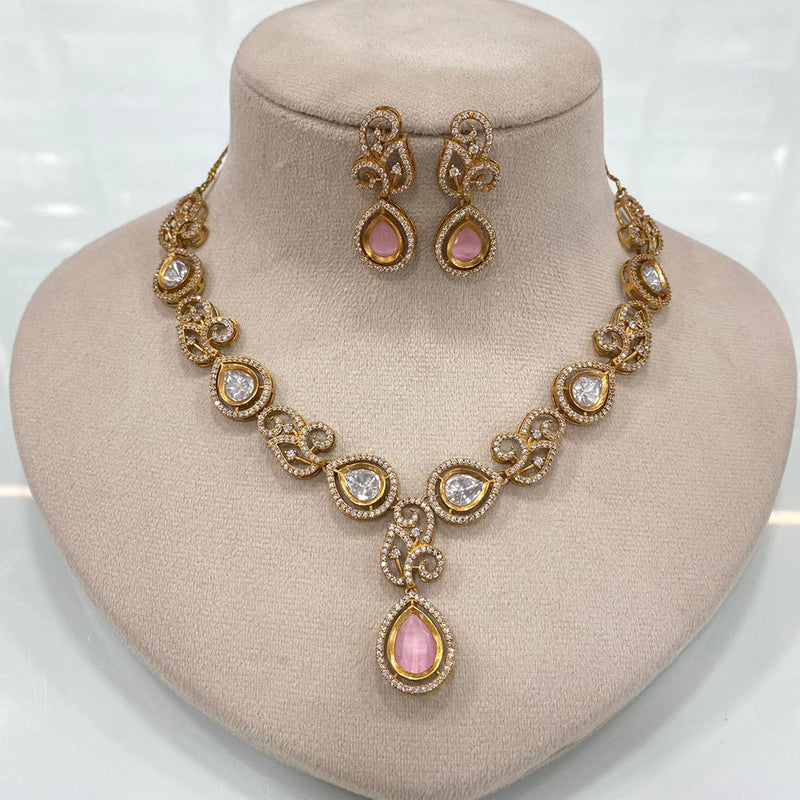 FS Collection Gold Plated Polki Kundan Stone Necklace Set