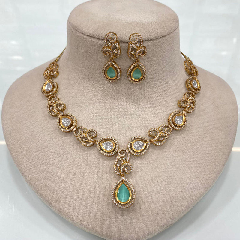 FS Collection Gold Plated Polki Kundan Stone Necklace Set