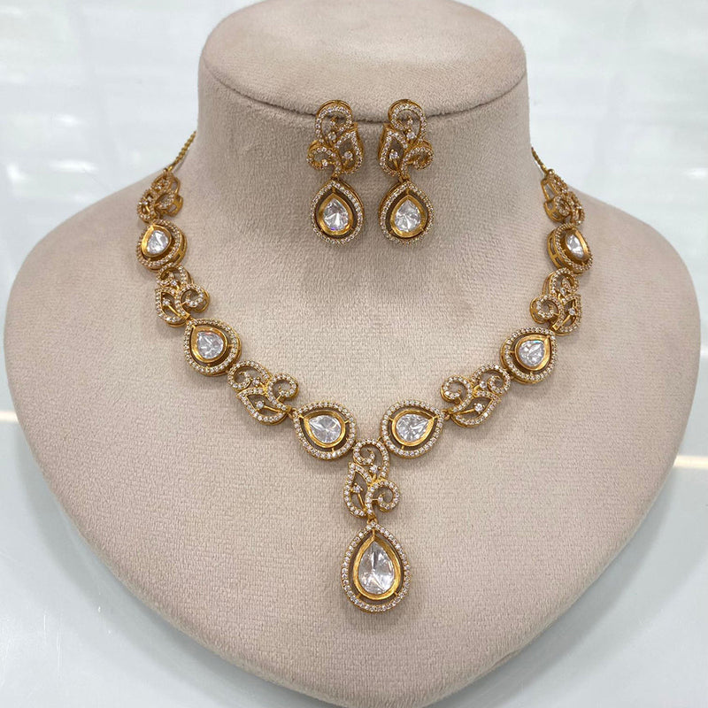 FS Collection Gold Plated Polki Kundan Stone Necklace Set