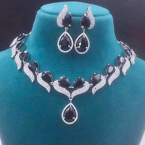 Fs Collection Silver Plated AD Necklace Set