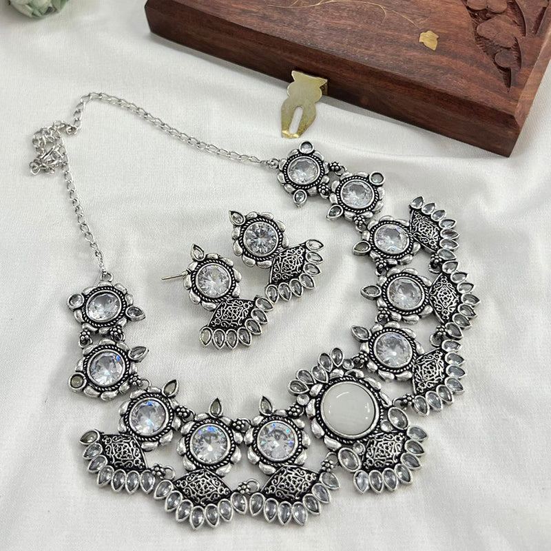 FS Collection Oxidised Plated Pota Stone Necklace Set