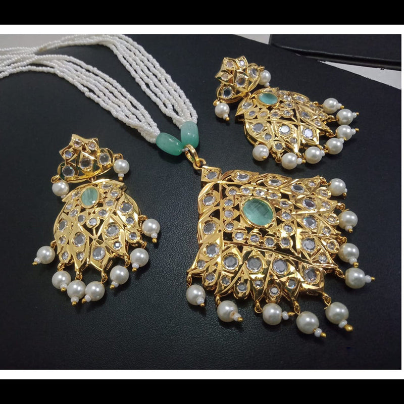 FS Collection Gold Plated Pota Stone Long Necklace Set